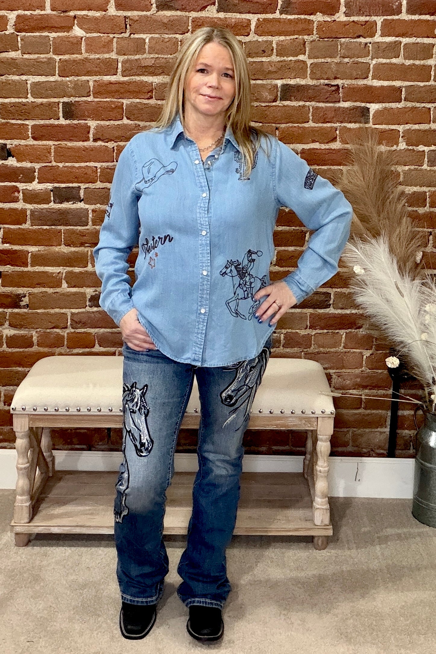 Western Embroidered Snap Button Shirt