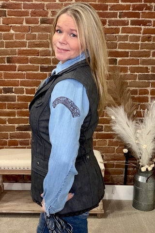 Western Embroidered Snap Button Shirt-Top-Blue B-Gallop 'n Glitz- Women's Western Wear Boutique, Located in Grants Pass, Oregon