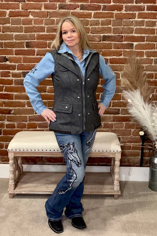 Western Embroidered Snap Button Shirt-Top-Blue B-Gallop 'n Glitz- Women's Western Wear Boutique, Located in Grants Pass, Oregon