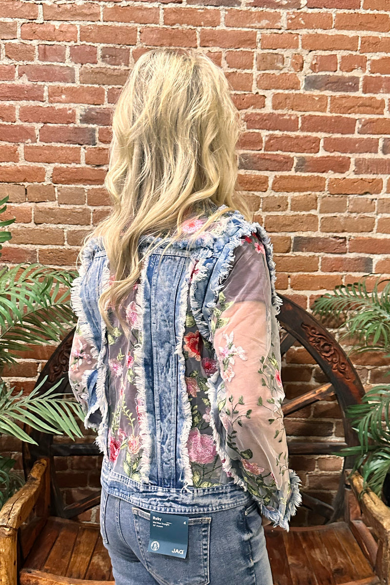 Denim 'n Lace Vine and Floral Embroidered Jacket-Jacket-Adore-Gallop 'n Glitz- Women's Western Wear Boutique, Located in Grants Pass, Oregon