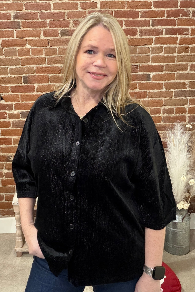 Prim Button Up Black Velvet Top-top-jess lea-Gallop 'n Glitz- Women's Western Wear Boutique, Located in Grants Pass, Oregon