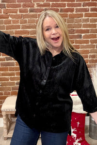 Prim Button Up Black Velvet Top-top-jess lea-Gallop 'n Glitz- Women's Western Wear Boutique, Located in Grants Pass, Oregon