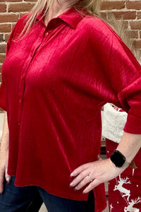 Prim Button Up Red Velvet Top-top-jess lea-Gallop 'n Glitz- Women's Western Wear Boutique, Located in Grants Pass, Oregon