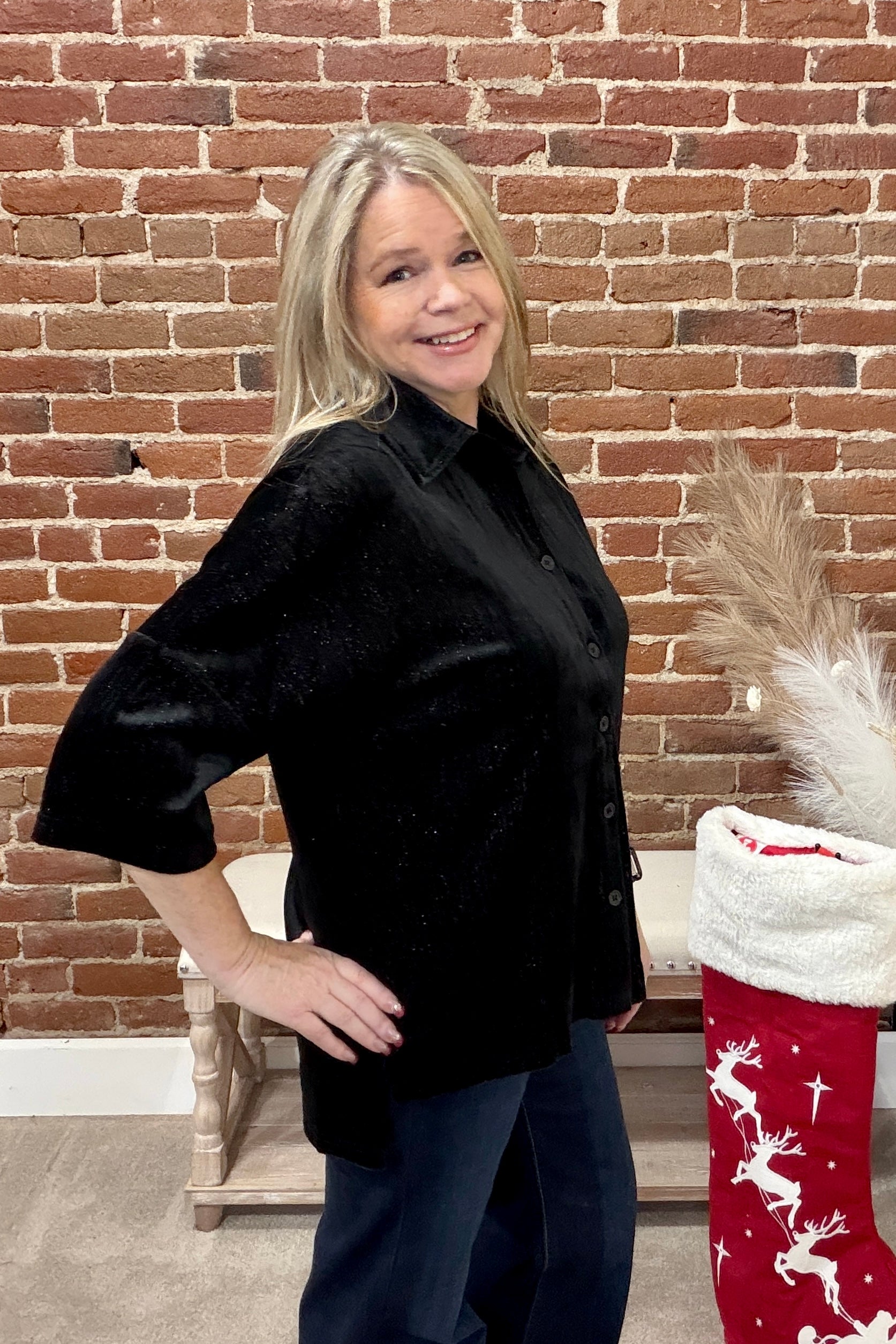 Prim Button Up Black Velvet Top-top-jess lea-Gallop 'n Glitz- Women's Western Wear Boutique, Located in Grants Pass, Oregon