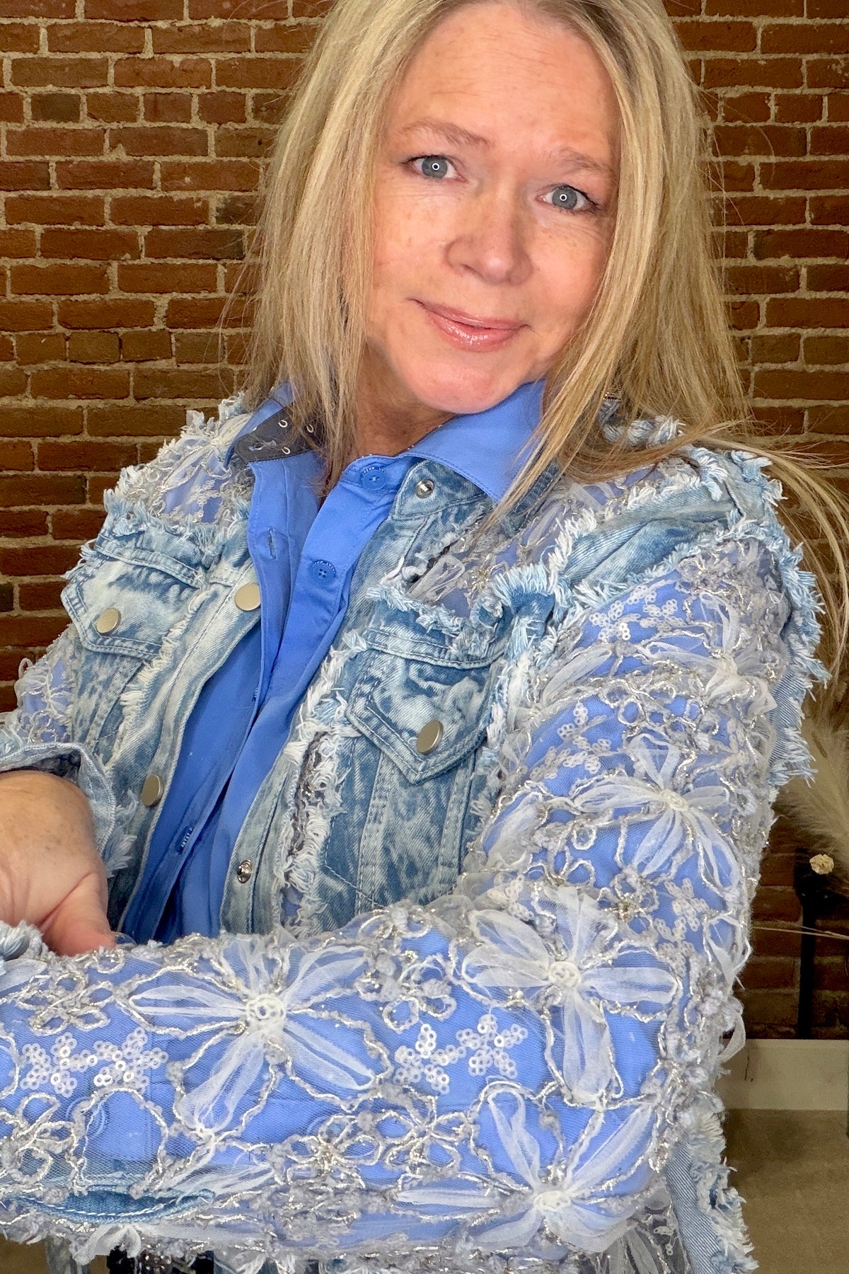 Denim n' Lace 3D Metallic Floral Embroidered Jacket-Outerwear-Adore-Gallop 'n Glitz- Women's Western Wear Boutique, Located in Grants Pass, Oregon