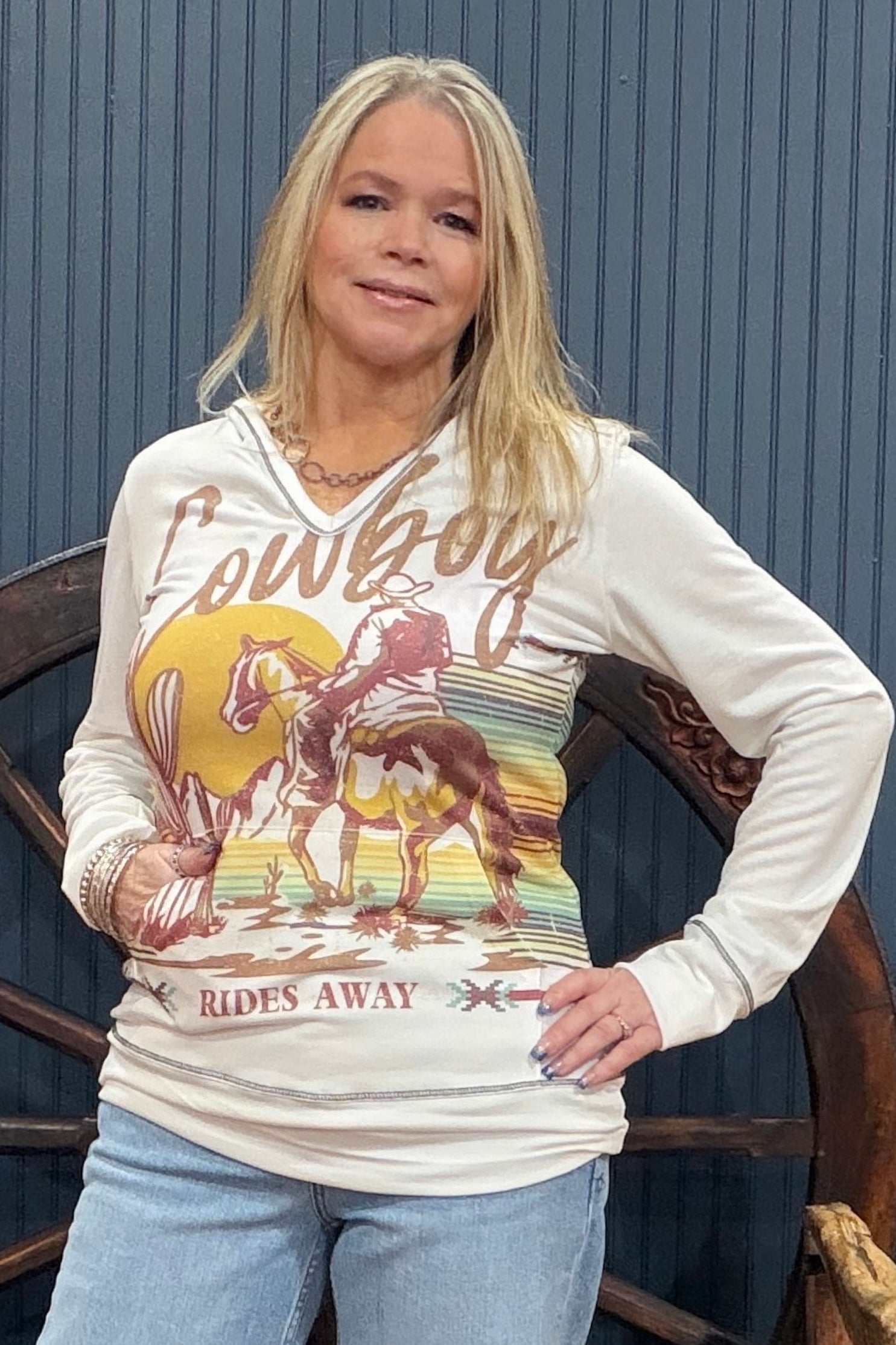 Cowboy Rides Away Lightweight Hoodie-Top-Liberty Wear-Gallop 'n Glitz- Women's Western Wear Boutique, Located in Grants Pass, Oregon