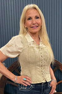Washed Sand Denim Lace Up Corset Top-Top-Blue B-Gallop 'n Glitz- Women's Western Wear Boutique, Located in Grants Pass, Oregon