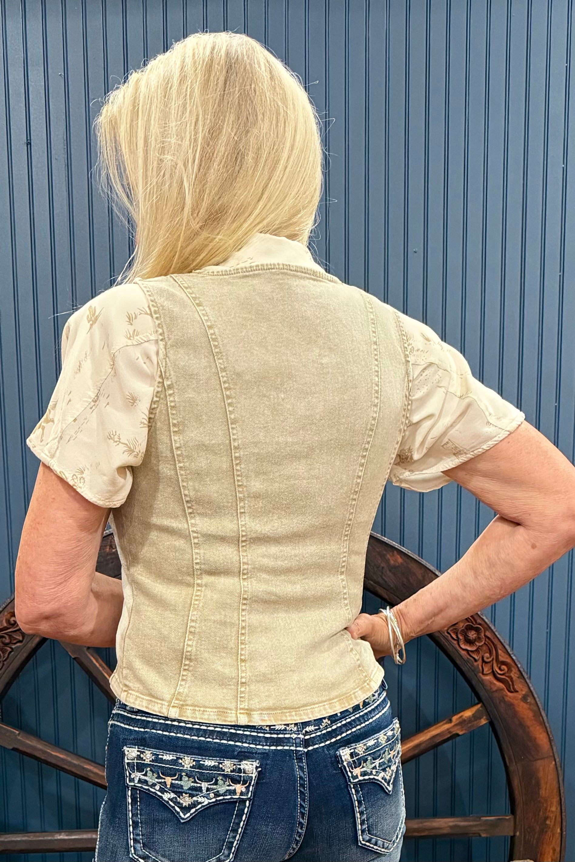 Washed Sand Denim Lace Up Corset Top-Top-Blue B-Gallop 'n Glitz- Women's Western Wear Boutique, Located in Grants Pass, Oregon