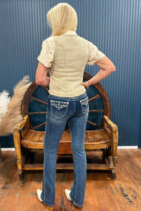 Washed Sand Denim Lace Up Corset Top-Top-Blue B-Gallop 'n Glitz- Women's Western Wear Boutique, Located in Grants Pass, Oregon
