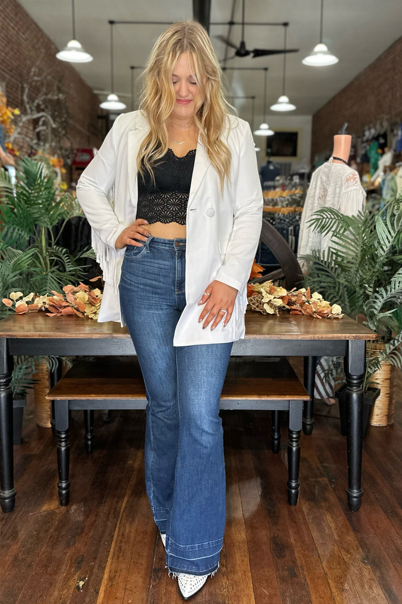 White Fringe Blazer-Jacket-Blue B-Gallop 'n Glitz- Women's Western Wear Boutique, Located in Grants Pass, Oregon