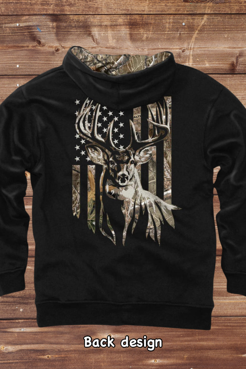 Men's Camo Stag & Stripes Hoodie-Men's Hoodie-Buck Wear-Gallop 'n Glitz- Women's Western Wear Boutique, Located in Grants Pass, Oregon