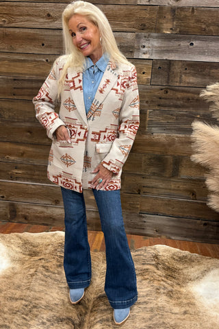Aztec Painted Desert Blazer-Jacket-Blue B-Gallop 'n Glitz- Women's Western Wear Boutique, Located in Grants Pass, Oregon