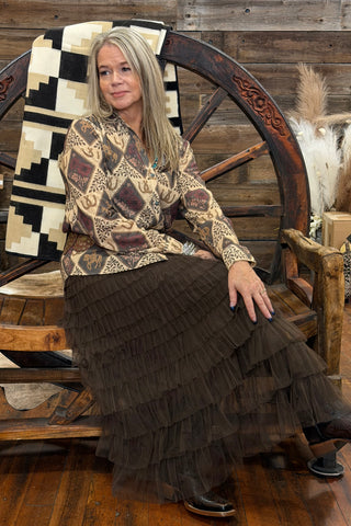 New West Mesh Skirt by Origami Brown-Skirt-Origami-Gallop 'n Glitz- Women's Western Wear Boutique, Located in Grants Pass, Oregon