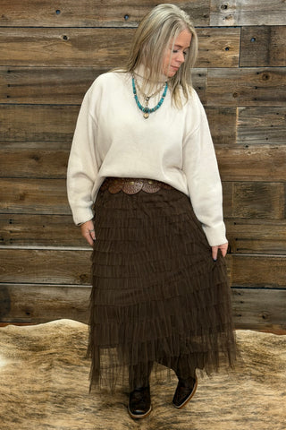 New West Mesh Skirt by Origami Brown-Skirt-Origami-Gallop 'n Glitz- Women's Western Wear Boutique, Located in Grants Pass, Oregon