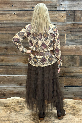 New West Mesh Skirt by Origami Brown-Skirt-Origami-Gallop 'n Glitz- Women's Western Wear Boutique, Located in Grants Pass, Oregon