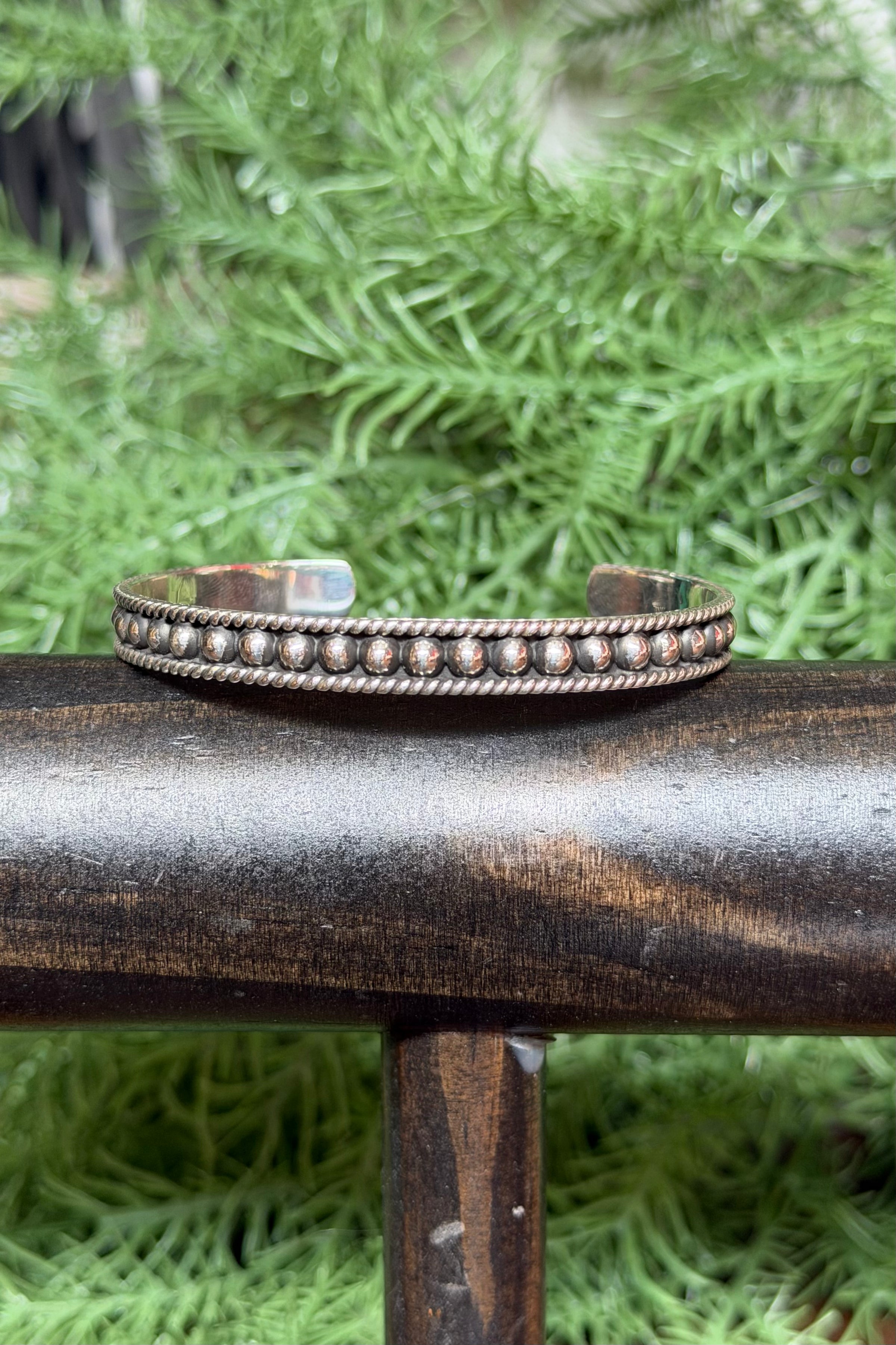 Sterling Silver 5 MM Ball Cuff With Rope Lining