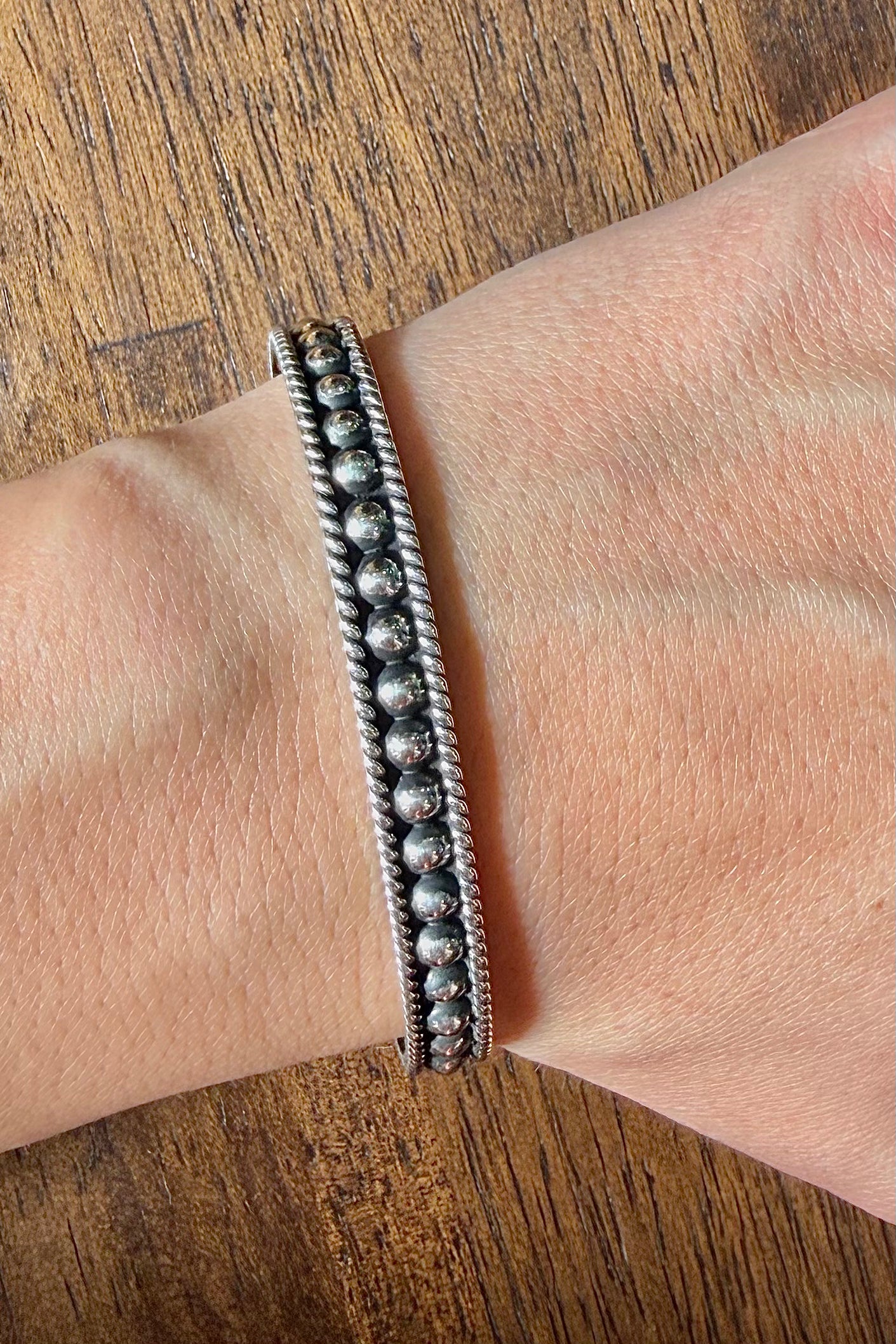 Sterling Silver 5 MM Ball Cuff With Rope Lining