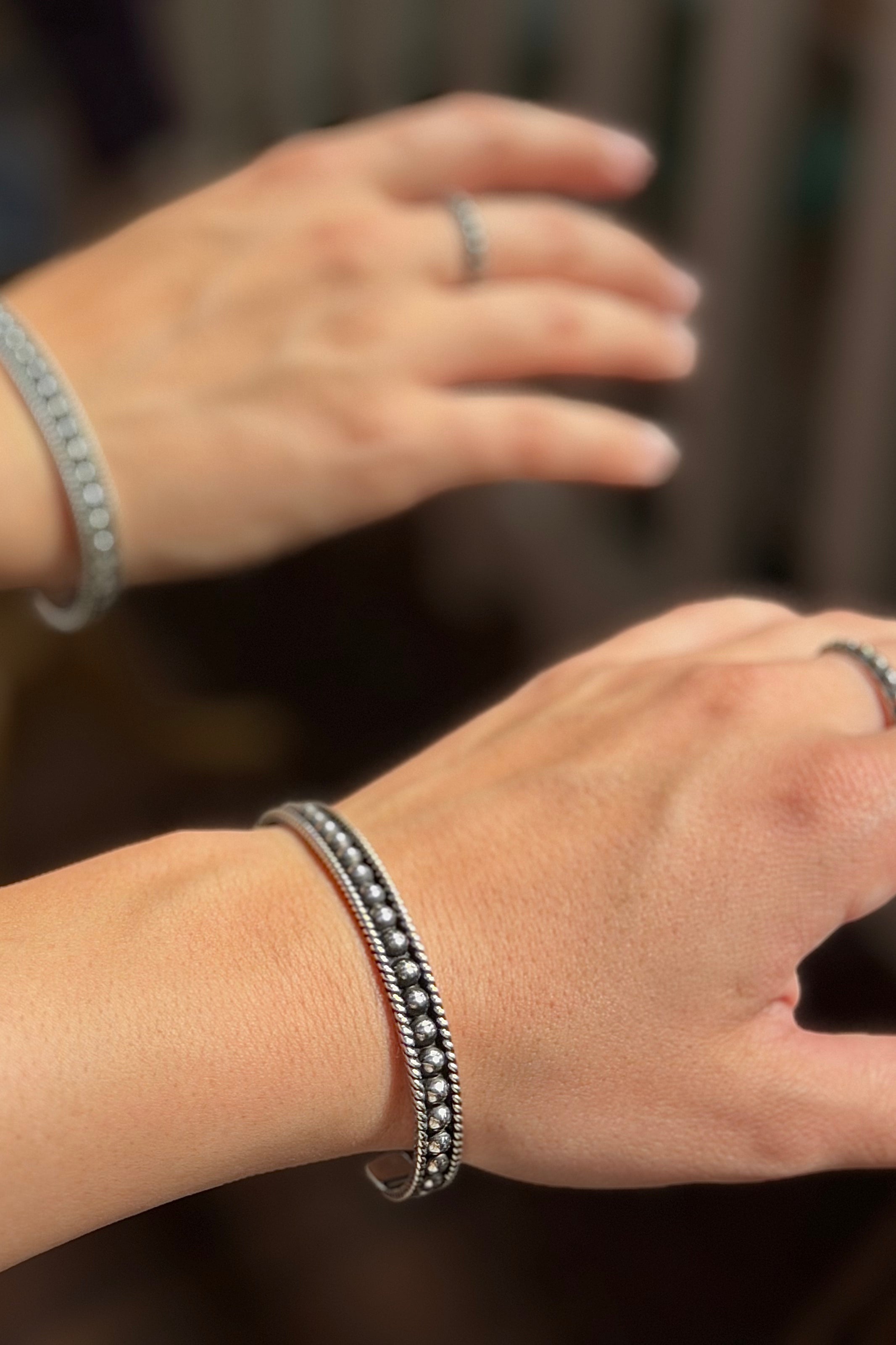 Sterling Silver 5 MM Ball Cuff With Rope Lining