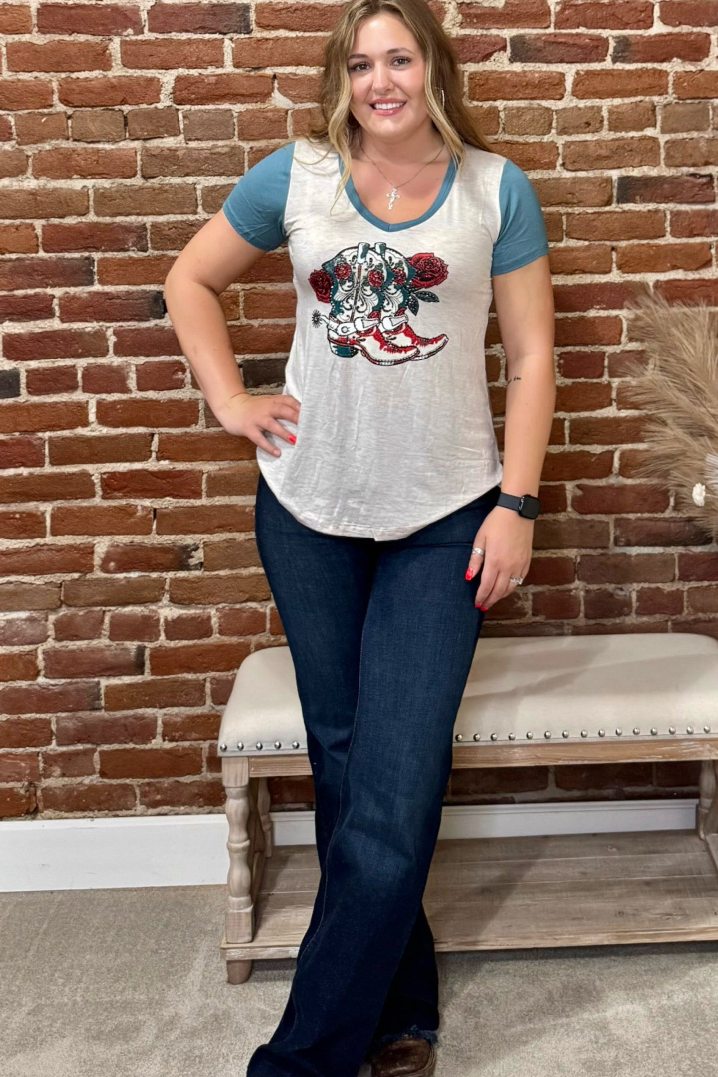Boots and Spurs T-Shirt by Liberty Wear-T-Shirt-Liberty Wear-Gallop 'n Glitz- Women's Western Wear Boutique, Located in Grants Pass, Oregon