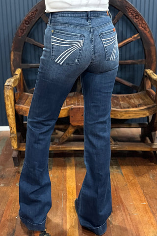 Lake Blue 36" Dojo Trouser Flare By 7 For All Mankind-Flare-7 for all mankind-Gallop 'n Glitz- Women's Western Wear Boutique, Located in Grants Pass, Oregon