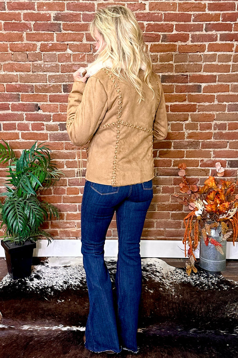 Faux Suede Light Brown Jacket with Fur Collar-Jacket-Montana Co-Gallop 'n Glitz- Women's Western Wear Boutique, Located in Grants Pass, Oregon