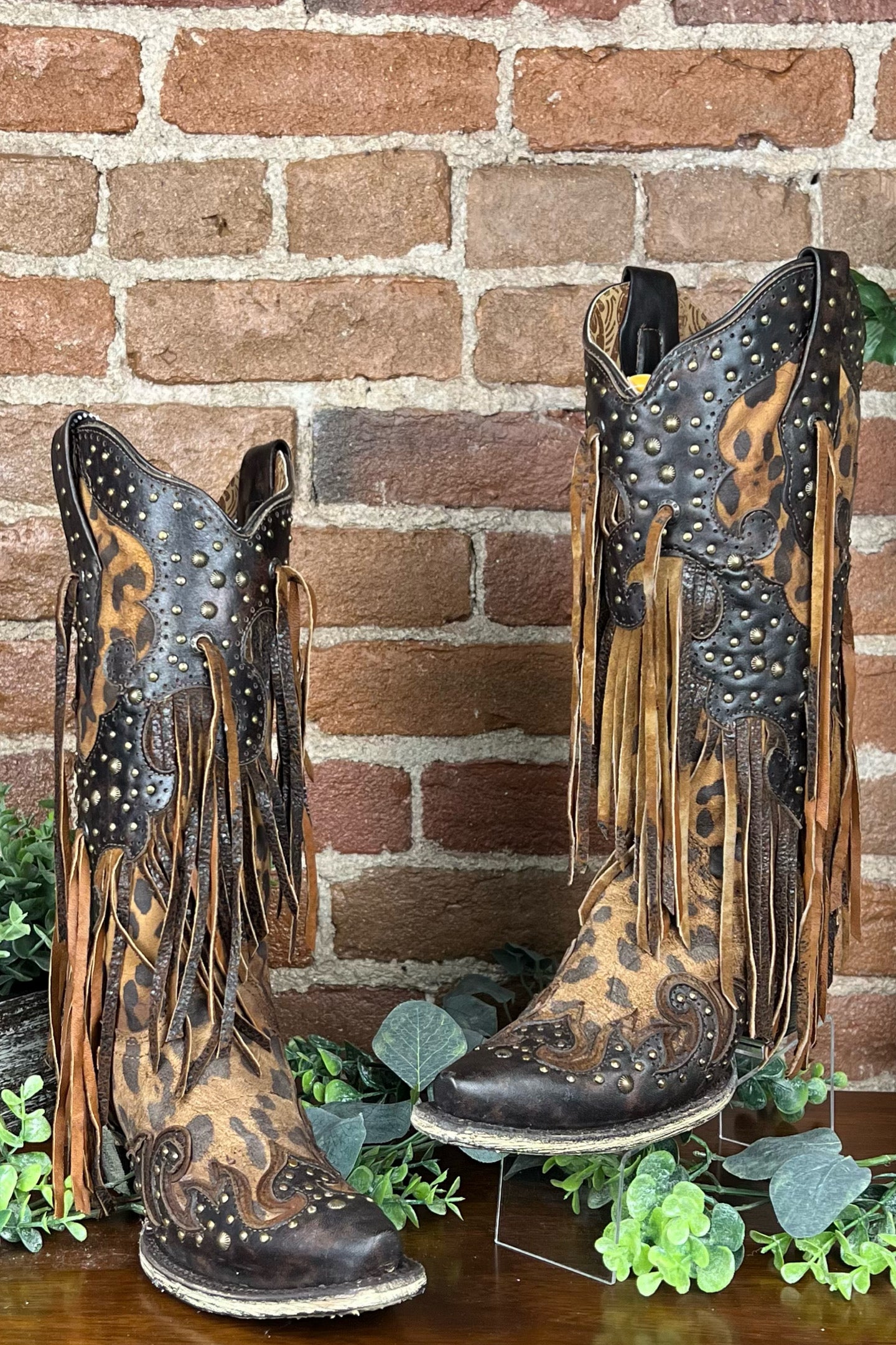 Leopard and Fringe Snip Toe Boot by Corral Boots – Gallop 'n Glitz