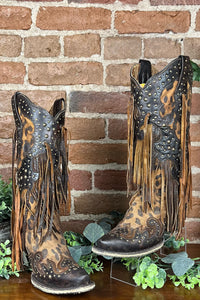 Leopard and Fringe Snip Toe Boot by Corral Boots-Women's Boot-Corral Boots-Gallop 'n Glitz- Women's Western Wear Boutique, Located in Grants Pass, Oregon