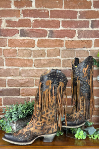 Leopard and Fringe Snip Toe Boot by Corral Boots-Women's Boot-Corral Boots-Gallop 'n Glitz- Women's Western Wear Boutique, Located in Grants Pass, Oregon