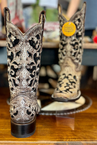WIDE - Corral Floral Embroidered Sequin Inlay Square Toe Boot-Women's Boot-Corral Boots-Gallop 'n Glitz- Women's Western Wear Boutique, Located in Grants Pass, Oregon