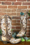 Distressed Brown Leather Snip Toe Boot with Embroidery by Corral Boots-Women's Boot-Corral Boots-Gallop 'n Glitz- Women's Western Wear Boutique, Located in Grants Pass, Oregon