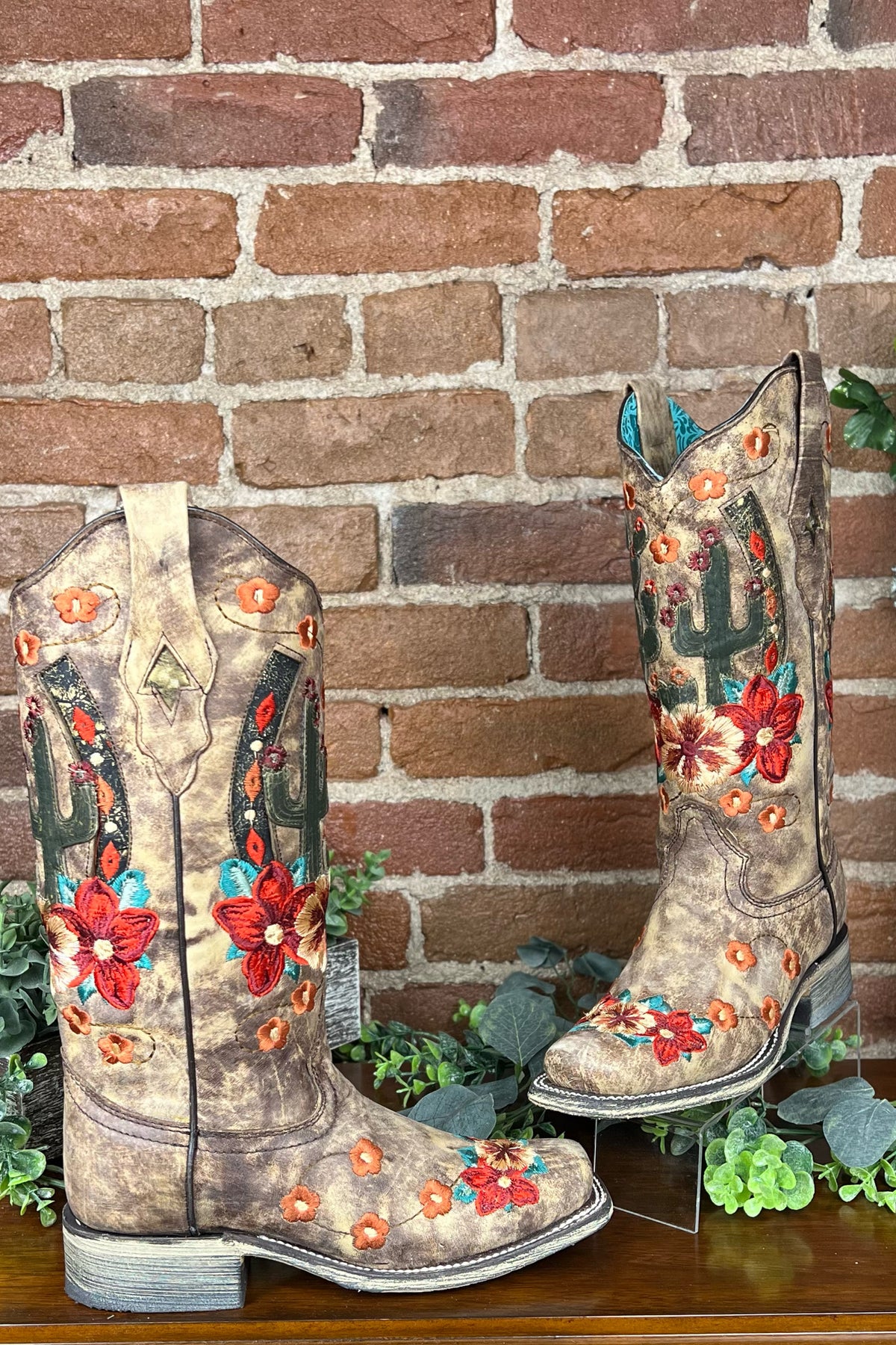Cactus and Floral Embroidered Square Toe Boot by Corral Boots-Boot-Corral Boots-Gallop 'n Glitz- Women's Western Wear Boutique, Located in Grants Pass, Oregon