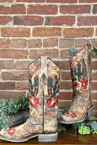 Cactus and Floral Embroidered Square Toe Boot by Corral Boots-Boot-Corral Boots-Gallop 'n Glitz- Women's Western Wear Boutique, Located in Grants Pass, Oregon