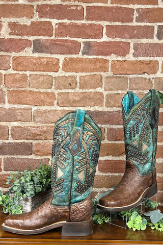Corral Turquoise Full Quill Ostrich Boots-Women's Boot-Corral Boots-Gallop 'n Glitz- Women's Western Wear Boutique, Located in Grants Pass, Oregon
