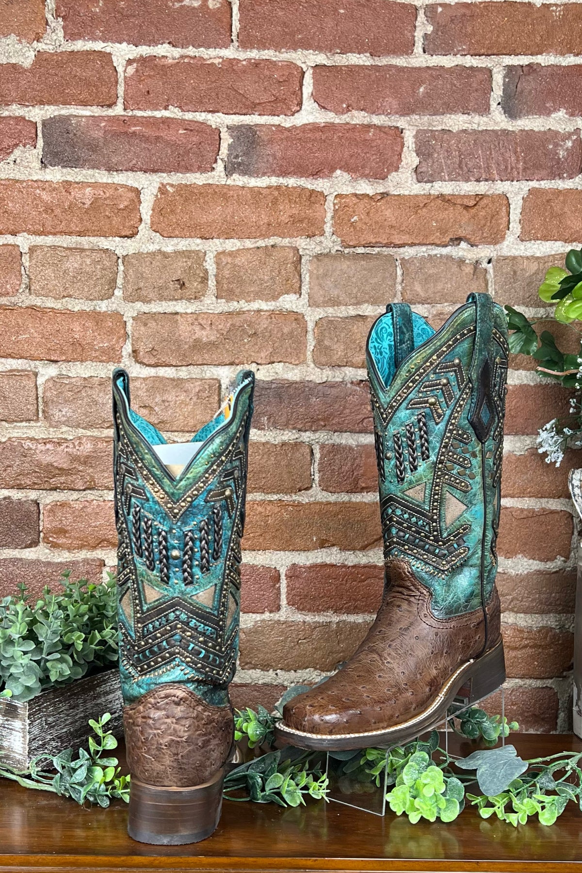 Corral Turquoise Full Quill Ostrich Boots-Ladies Boot-Corral Boots/Circle G by Corral Boots-Gallop 'n Glitz- Women's Western Wear Boutique, Located in Grants Pass, Oregon