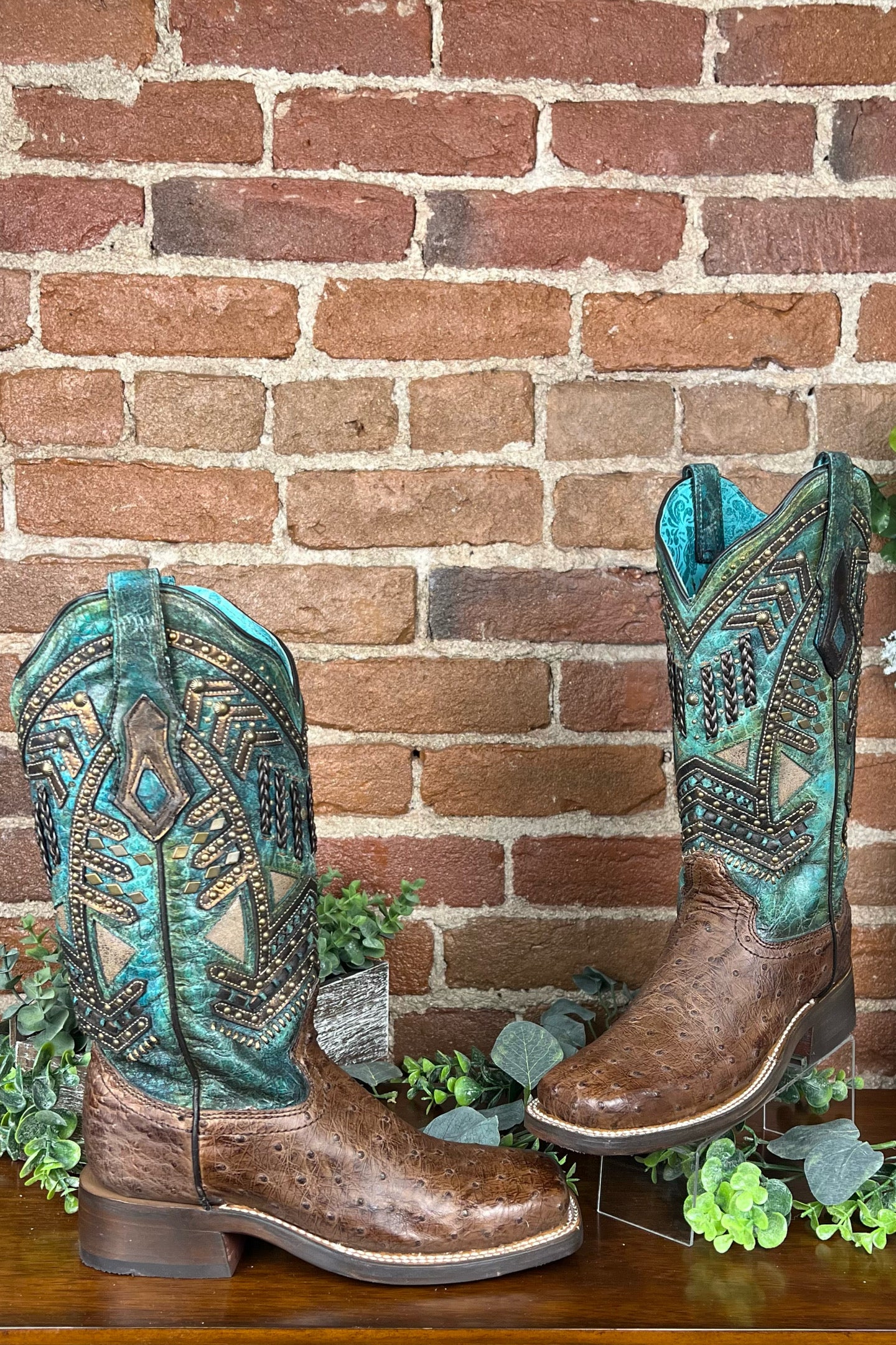 Corral Turquoise Full Quill Ostrich Boots-Ladies Boot-Corral Boots-Gallop 'n Glitz- Women's Western Wear Boutique, Located in Grants Pass, Oregon