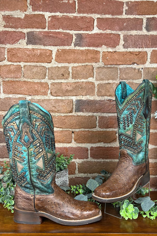 Corral Turquoise Full Quill Ostrich Boots-Women's Boot-Corral Boots-Gallop 'n Glitz- Women's Western Wear Boutique, Located in Grants Pass, Oregon