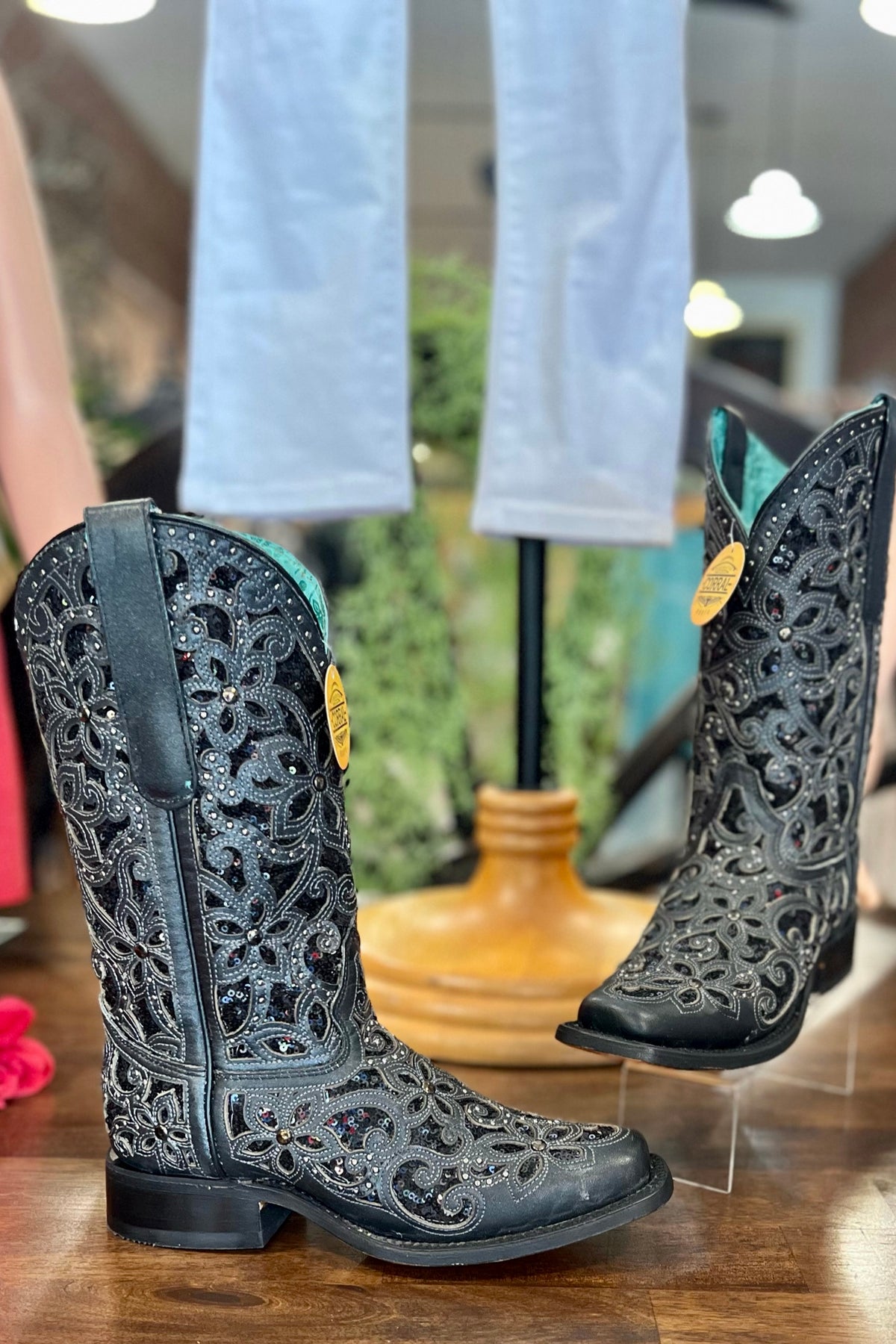 Corral West Ladies Black Inlay Embroidered & Stud Square Toe-Ladies Boot-Corral Boots/Circle G by Corral Boots-Gallop 'n Glitz- Women's Western Wear Boutique, Located in Grants Pass, Oregon
