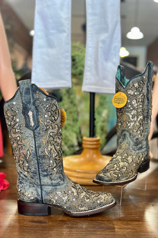 Corral Women's Black Glitter Inlay w/Studs & Crystals-Women's Boot-Corral Boots-Gallop 'n Glitz- Women's Western Wear Boutique, Located in Grants Pass, Oregon