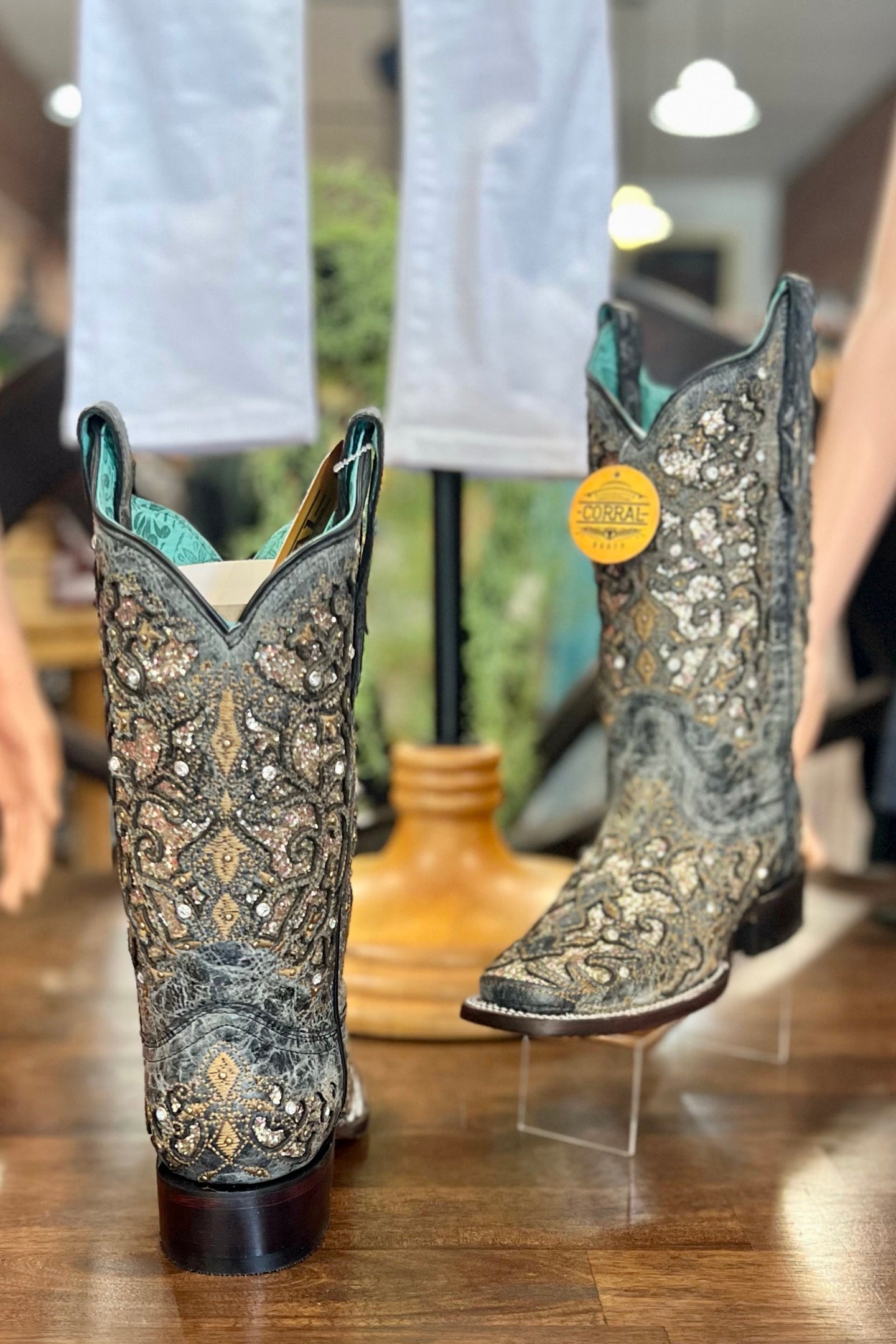 Corral Women's Black Glitter Inlay w/Studs & Crystals-Ladies Boot-Corral Boots-Gallop 'n Glitz- Women's Western Wear Boutique, Located in Grants Pass, Oregon