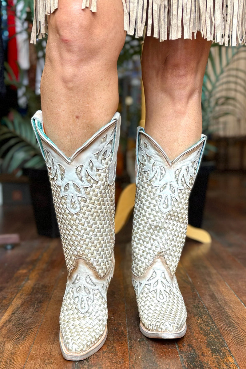 White Glitter Woven Snip Toe Toe Boot by Corral-Women's Boot-Corral Boots-Gallop 'n Glitz- Women's Western Wear Boutique, Located in Grants Pass, Oregon