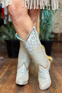 White Glitter Woven Snip Toe Toe Boot by Corral-Women's Boot-Corral Boots-Gallop 'n Glitz- Women's Western Wear Boutique, Located in Grants Pass, Oregon