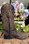 Chocolate Glitter Woven & Overlay Square Toe Boot by Corral Boots-Women's Boot-Corral Boots-Gallop 'n Glitz- Women's Western Wear Boutique, Located in Grants Pass, Oregon