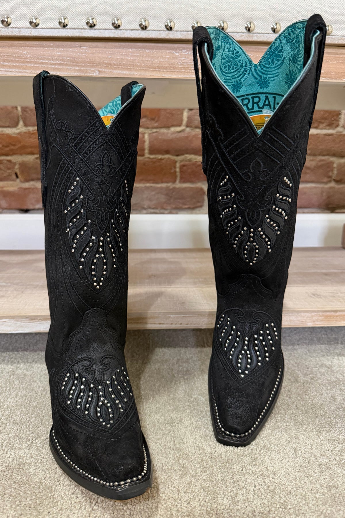 Black Studded and Embroidered Snip Toe Boot by Corral Boots-Women's Boot-Corral Boots-Gallop 'n Glitz- Women's Western Wear Boutique, Located in Grants Pass, Oregon