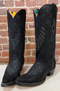 Black Studded and Embroidered Snip Toe Boot by Corral Boots-Women's Boot-Corral Boots-Gallop 'n Glitz- Women's Western Wear Boutique, Located in Grants Pass, Oregon