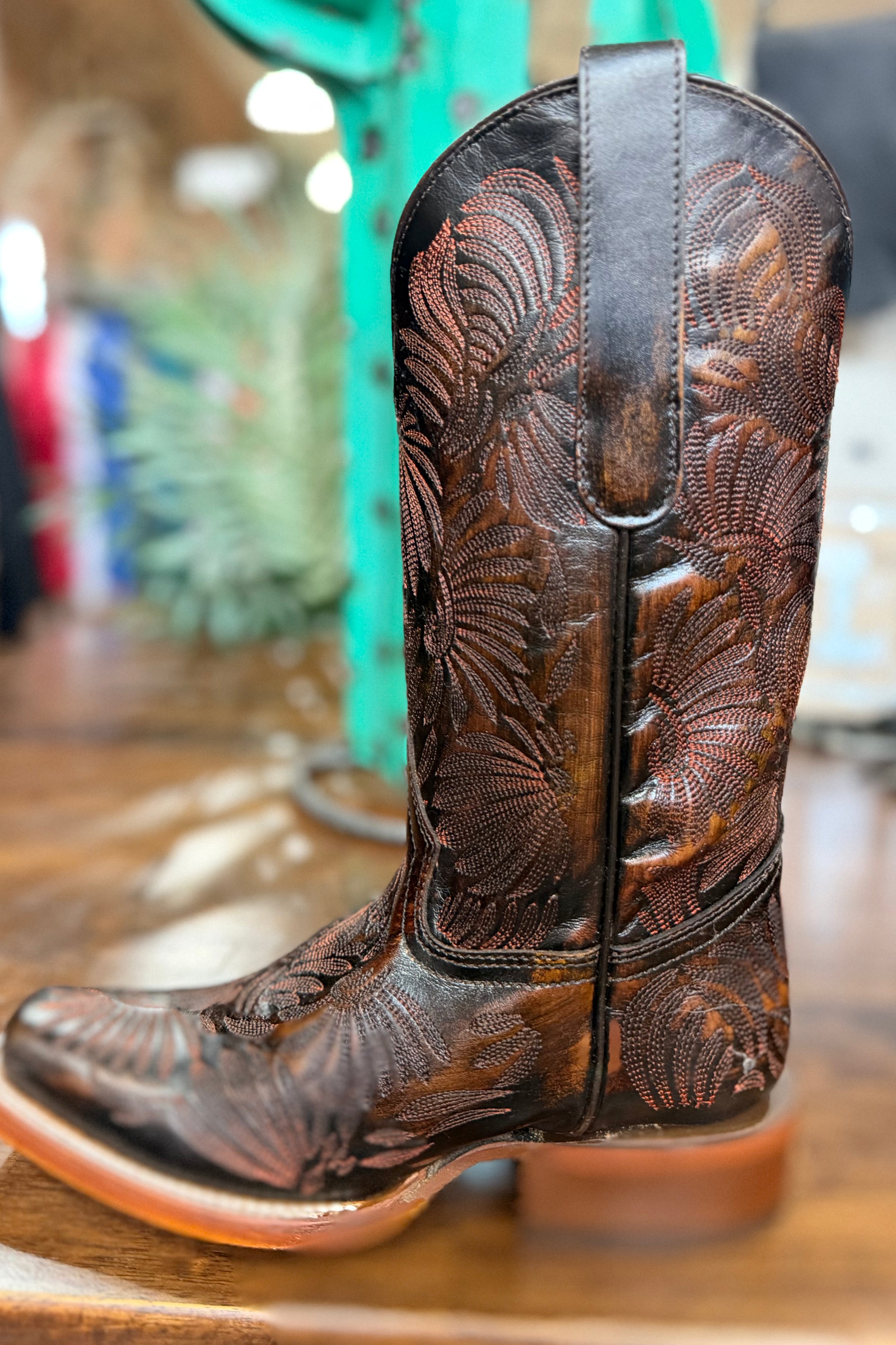 LD Black/Honey Floral Embroidered Square Toe Boot by Corral