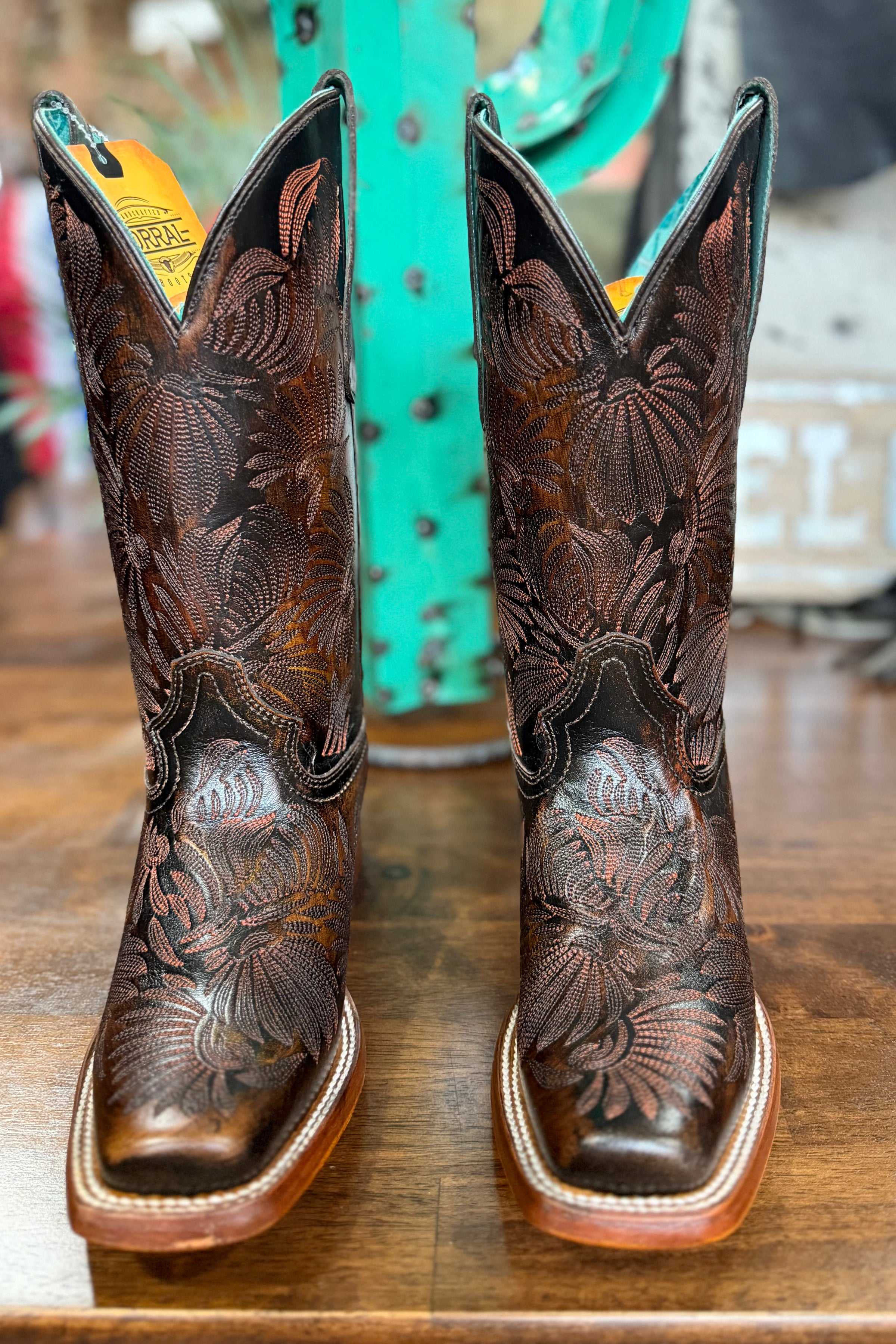 LD Black/Honey Floral Embroidered Square Toe Boot by Corral