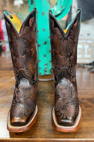 LD Black/Honey Floral Embroidered Square Toe Boot by Corral-Women's Boot-Corral Boots-Gallop 'n Glitz- Women's Western Wear Boutique, Located in Grants Pass, Oregon