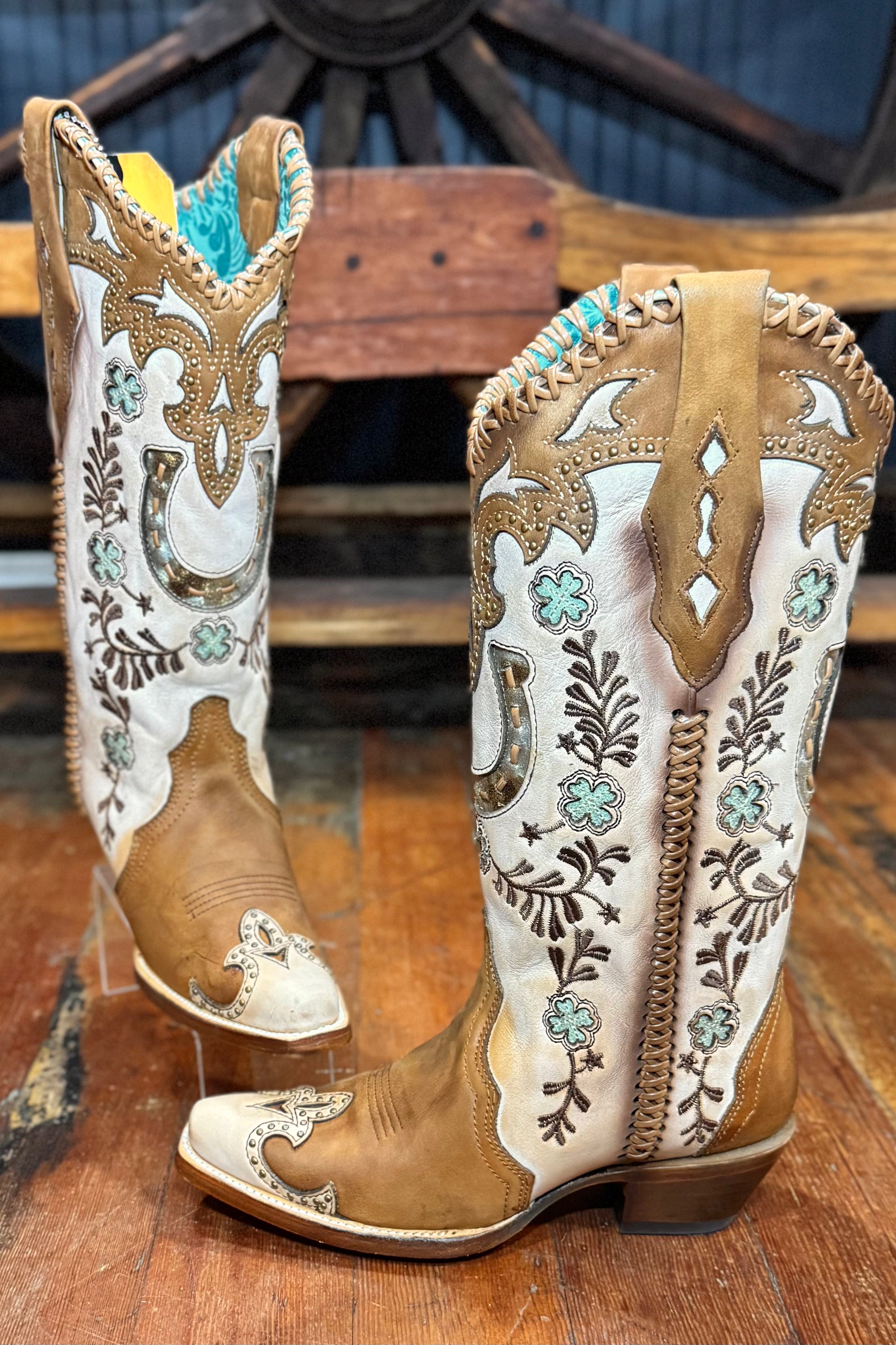 Honey Horseshoe Snip Toe Boot by Corral Boots-Women's Boot-Corral Boots-Gallop 'n Glitz- Women's Western Wear Boutique, Located in Grants Pass, Oregon