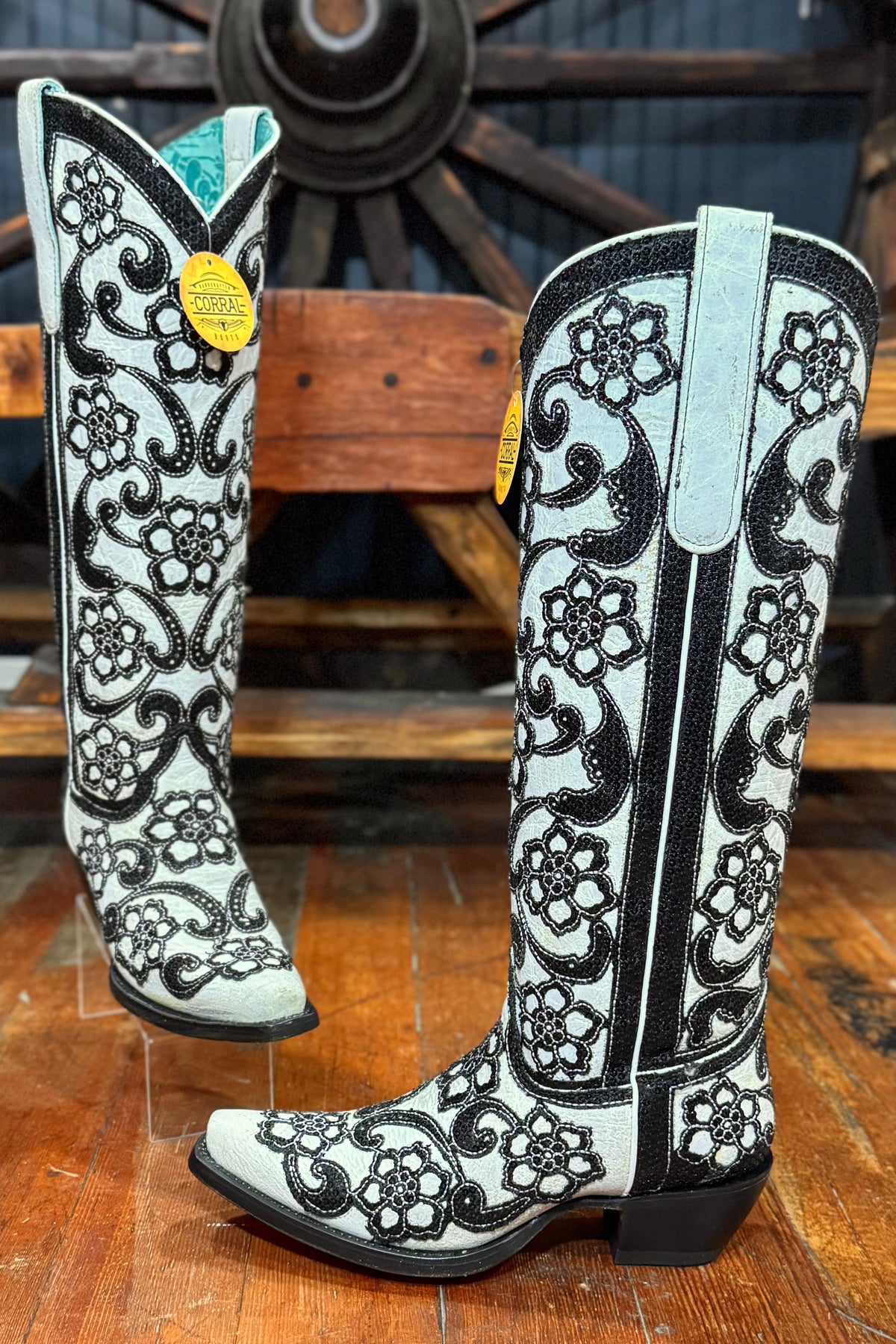White Inlay and Sequin Embroidery Snip Toe Boot by Corral Boots-Women's Boot-Corral Boots-Gallop 'n Glitz- Women's Western Wear Boutique, Located in Grants Pass, Oregon