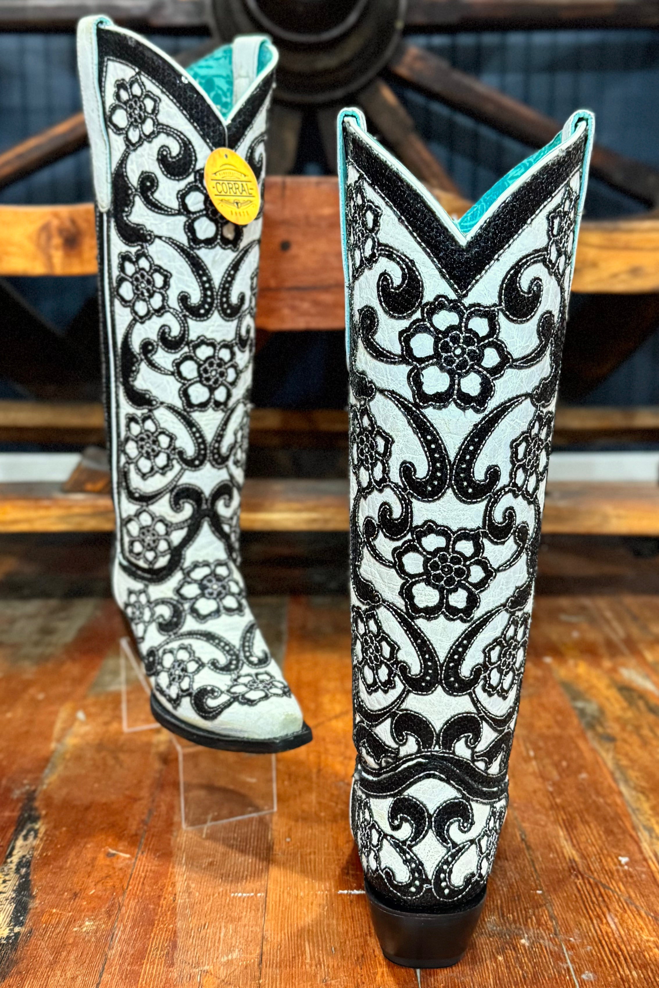 White Inlay and Sequin Embroidery Snip Toe Boot by Corral Boots-Women's Boot-Corral Boots-Gallop 'n Glitz- Women's Western Wear Boutique, Located in Grants Pass, Oregon